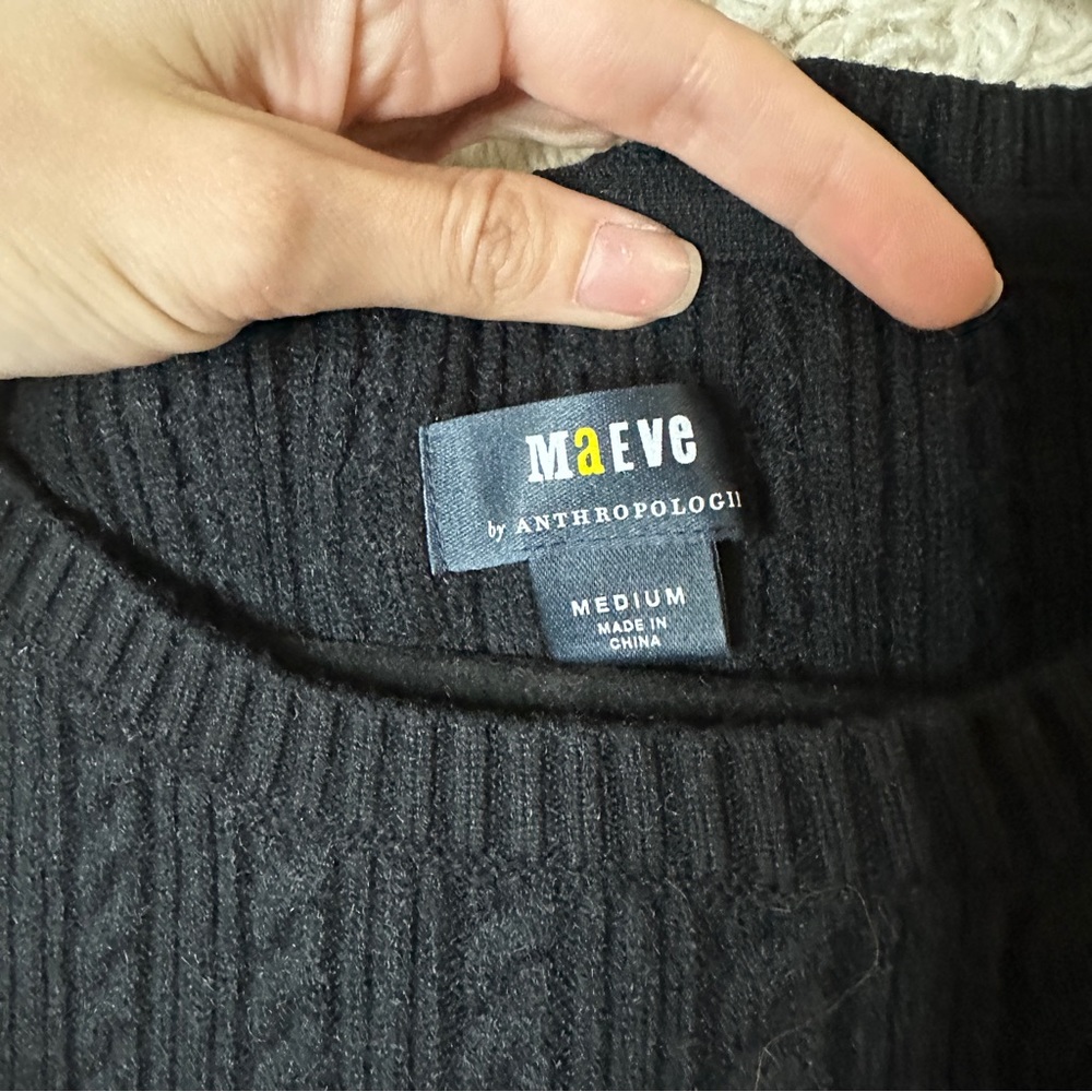 ANTHROPOLOGIE Maeve black and white cable knit contrast sweater M - Picture 9 of 11